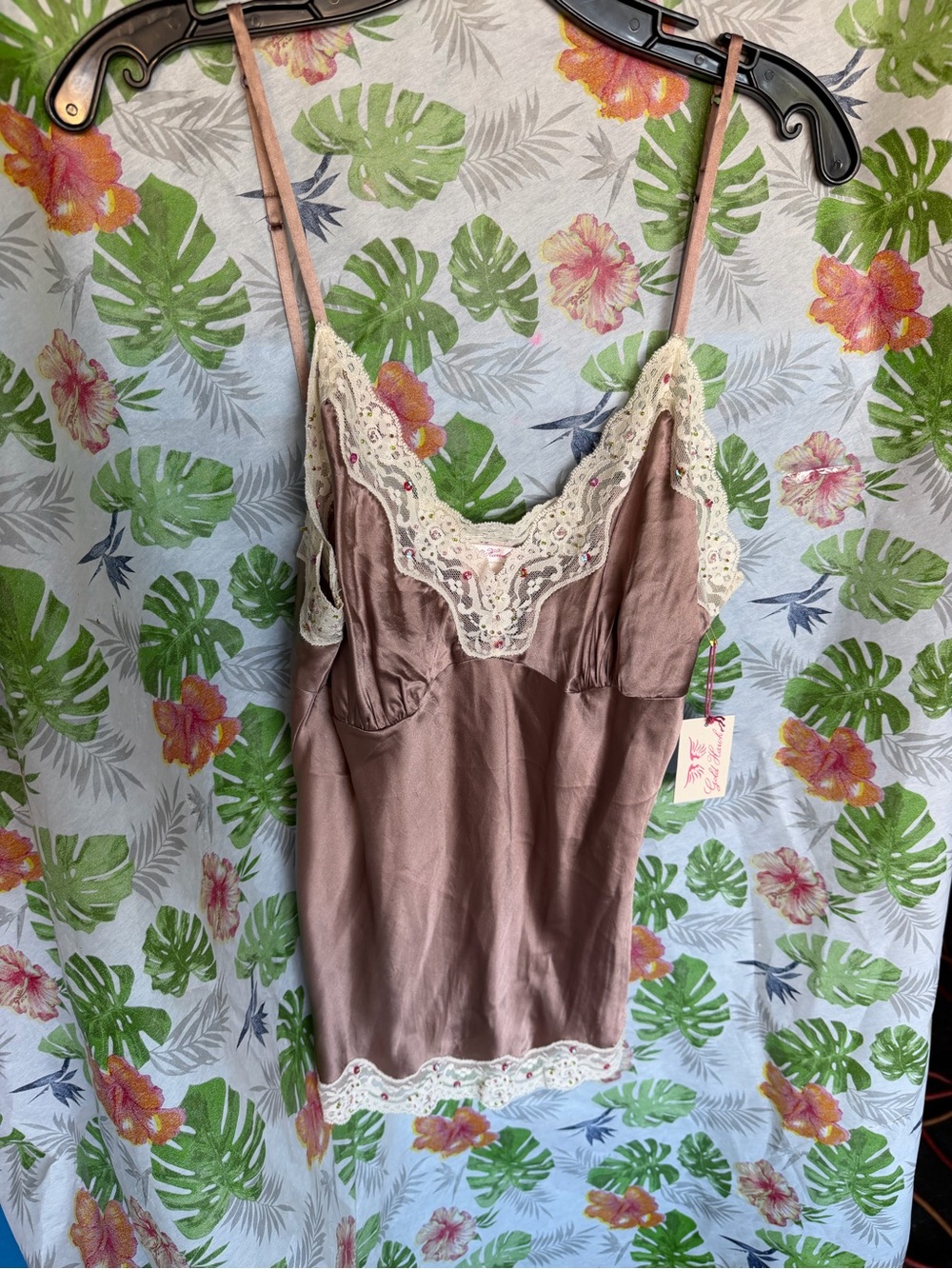 Gold hawk Lace-Trim Satin Y2K top